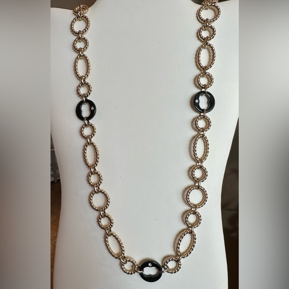 Grace Kelly Oval Gold Link with Black Link & Crystal  36” CoCo Chanel Design - Picture 5 of 11